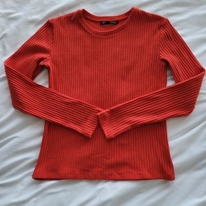 Red rib knit top, size medium
